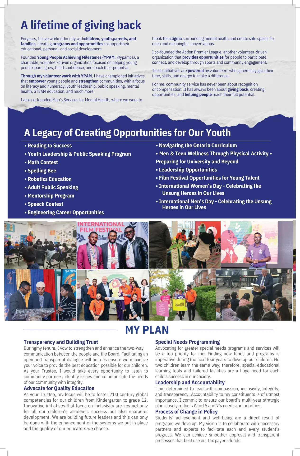Rukshan Para campaign paper, page 2: A lifetime of giving back