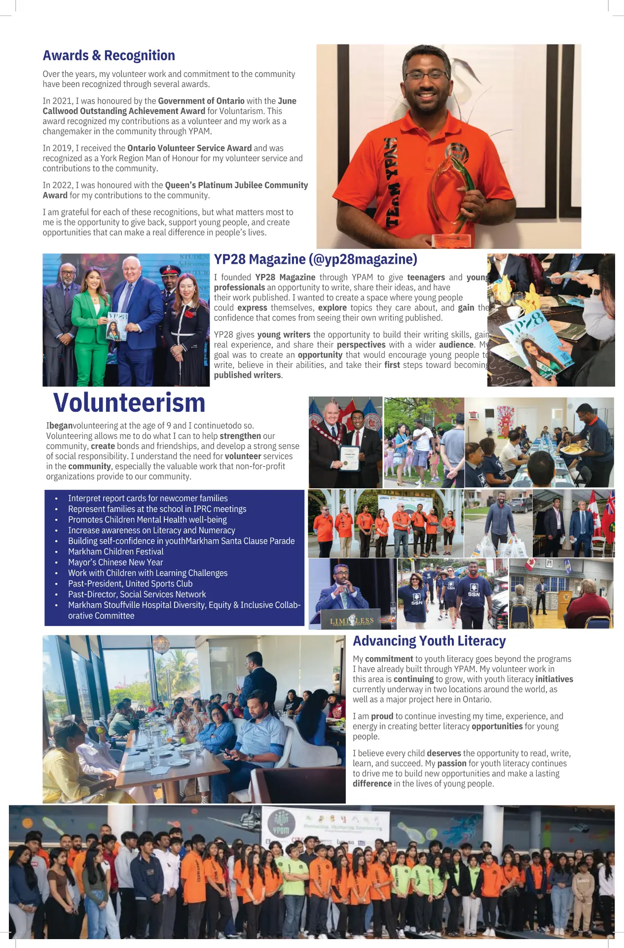 Rukshan Para campaign paper, page 4: Awards & volunteerism